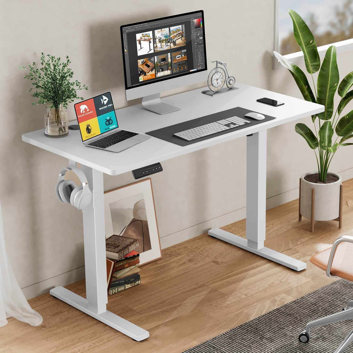 Electric Height Adjustable Standing Desk,Sit to Stand Ergonomic Computer Desk,White,40'' x 24"