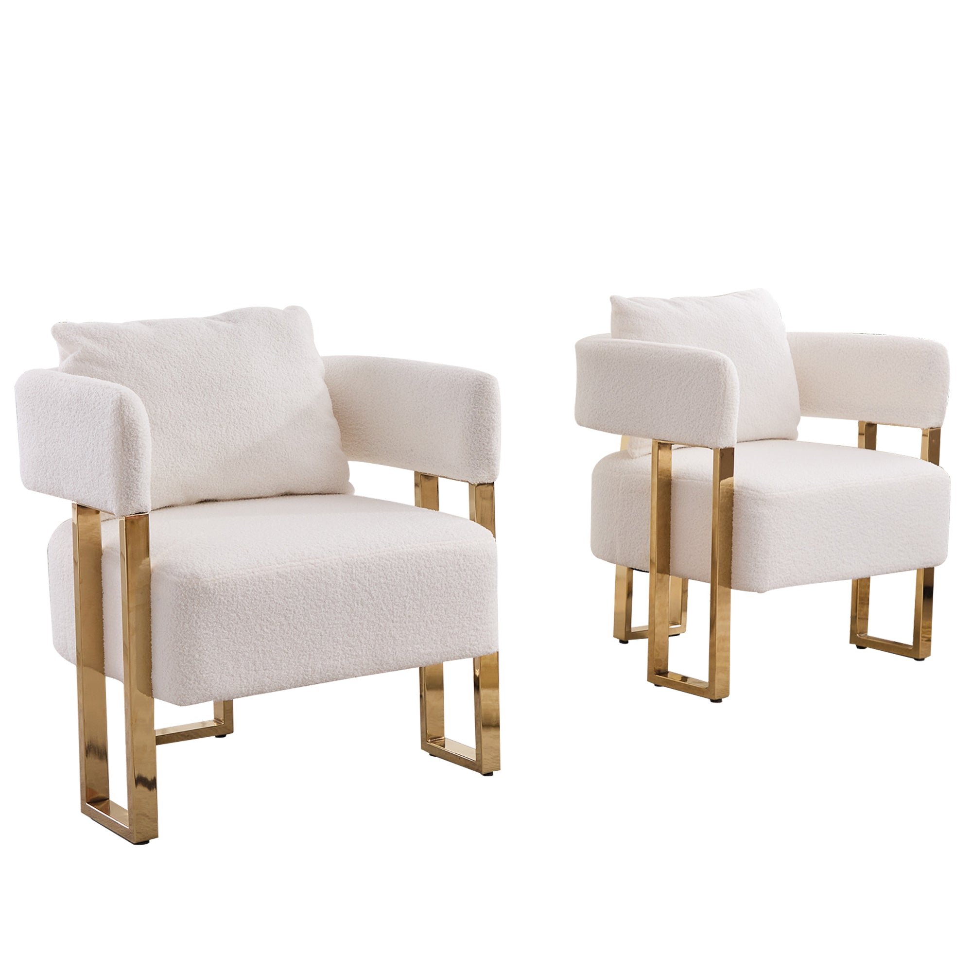 Koorbiir Modern decorative chair, living room side chair with gold metal legs, no wheels, suitable for dressing area, reception room, office,Teddy fleece upholstered metal foot sofas 2PCS White